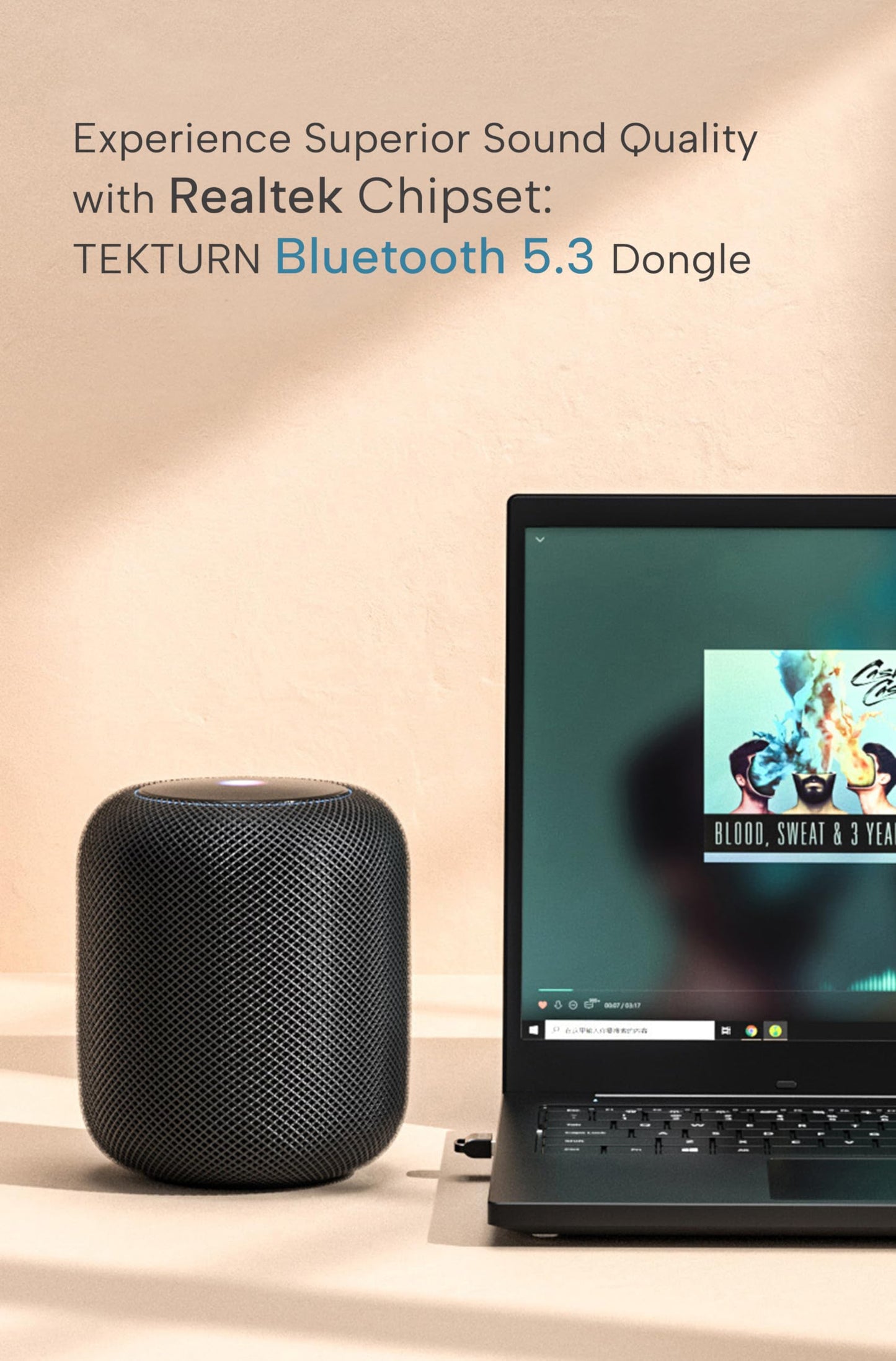 TEKTURN USB Bluetooth 5.3 Adapter: Plug-and-Play, Nano Design, EDR & BLE, Compatible with Windows 11/10/8.1/7, Desktop, Laptop, Supports Headphones
