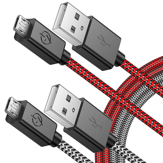 Oritikur PS4 Controller Long Charger Cable - 2 Pack 10FT Nylon Braided Micro USB Charging Play Cord Data Sync Wire with Flush Fit Connector