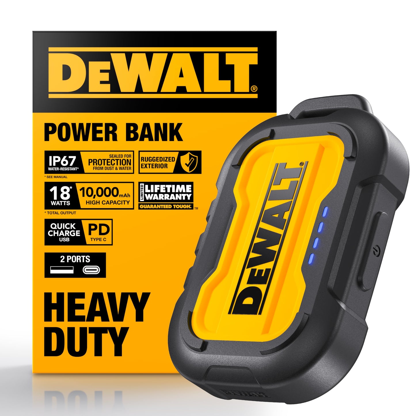 DEWALT Heavy Duty Portable Charger, Power Bank, Travel Worksite 10,000 mAh Battery Pack with USB-C Port for iPhone 17/16 Plus Pro Max, iPhone