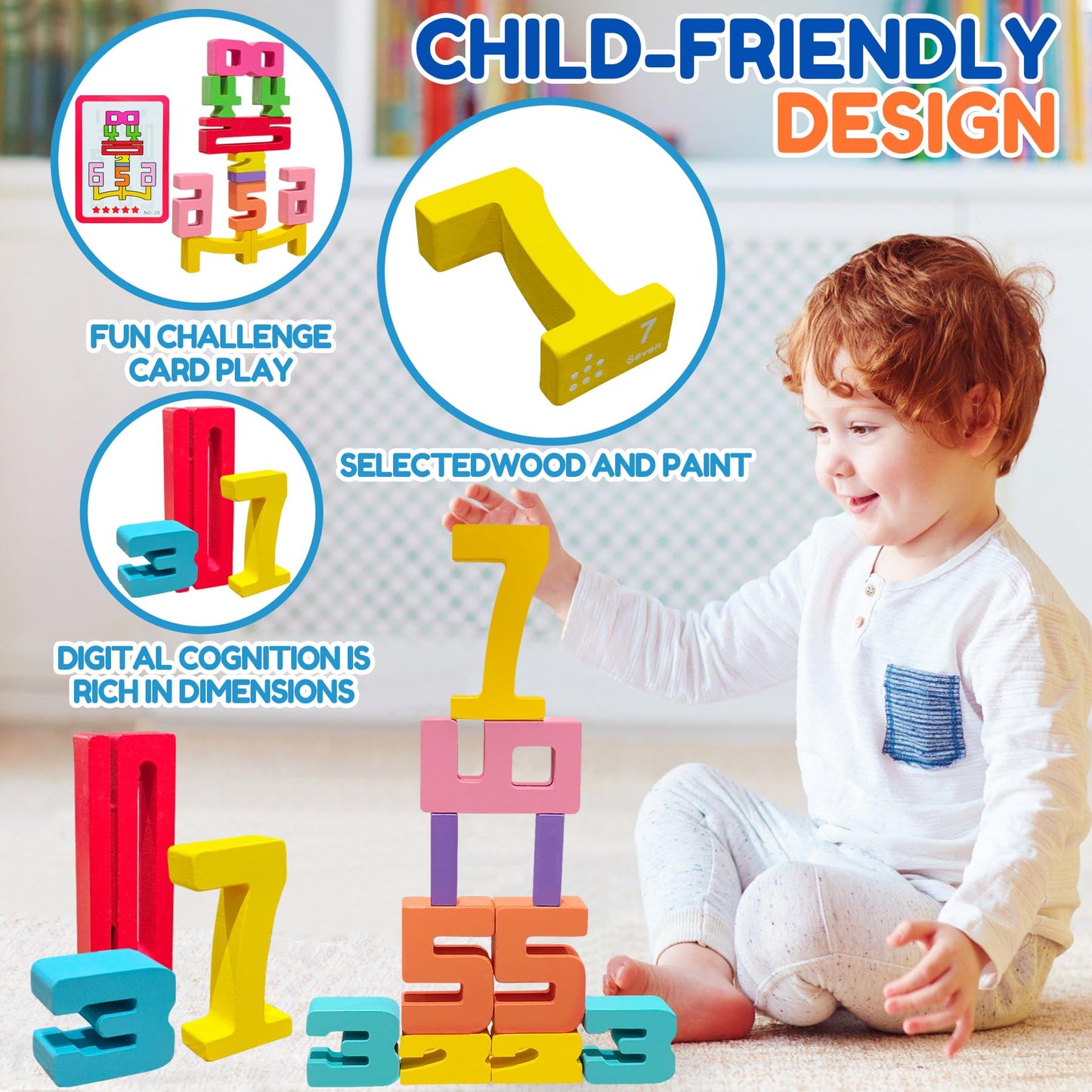 20pcs Wooden Number Building Blocks – Montessori Math Learning & Counting Toys, Educational Digital Blocks for Kids & Parent-Child Play