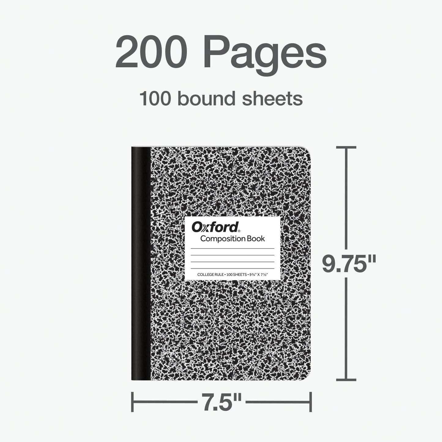 Oxford Composition Notebooks, 9-3/4 x 7-1/2 Inch School Journals, College Ruled Paper, Black Marble Covers, 100 Sheets per Book, 2 Pack (1002515)