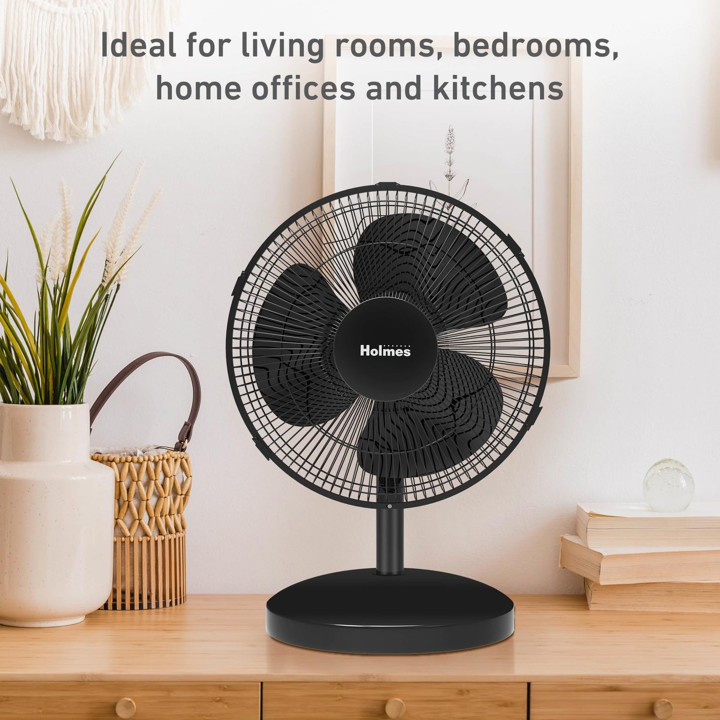 Holmes 12" Oscillating Table Fan 3-Speed Adjustable 15° Tilt Quiet
