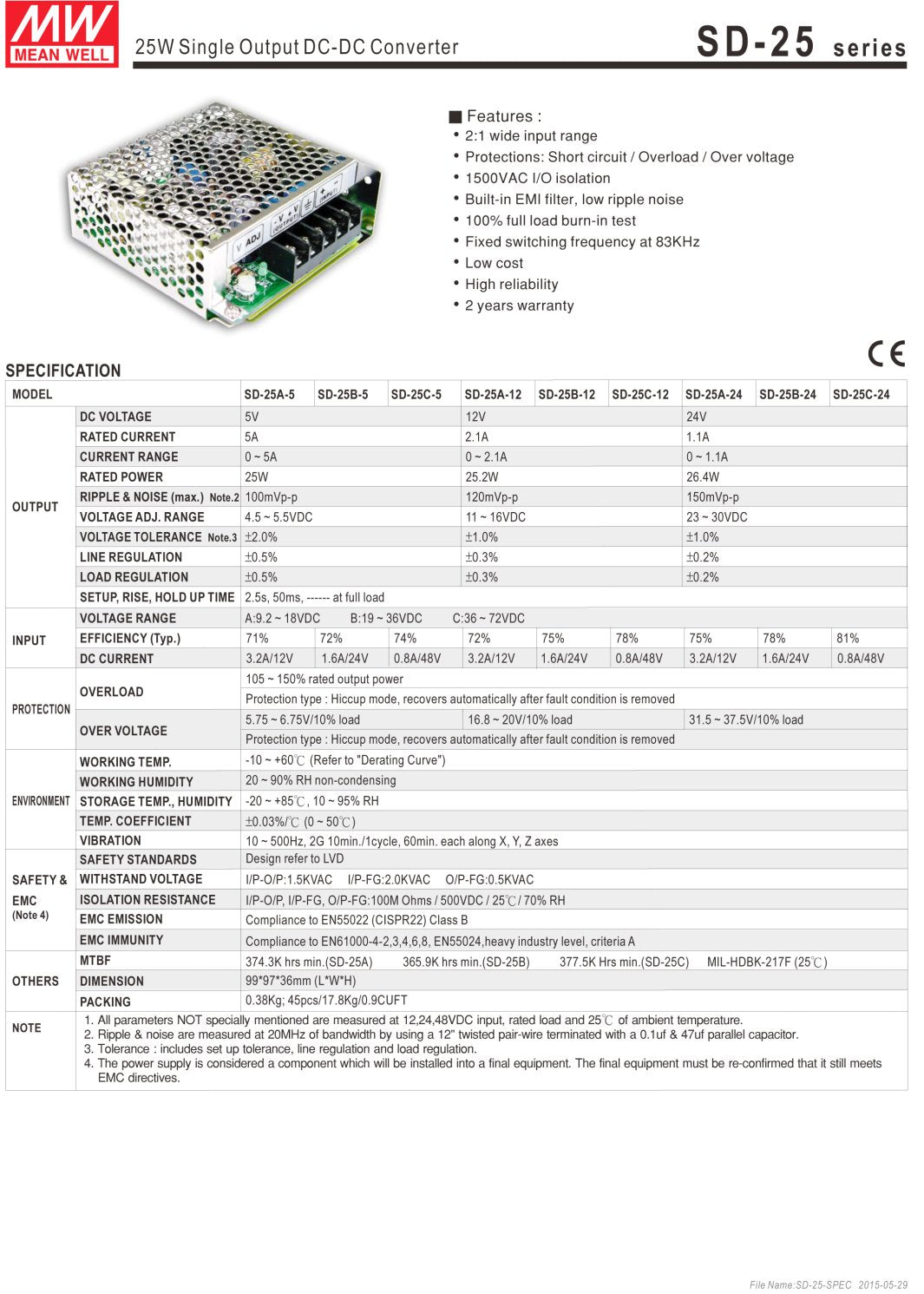 MEAN WELL SD-25C-24 DC-DC Converter - Enclosed Type