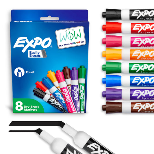 EXPO Dry Erase Markers, Low Odor Ink, Chisel Tip, 8 Count - Whiteboard, Calendar, Organization, Essential Supplies for Office, School, Classroom