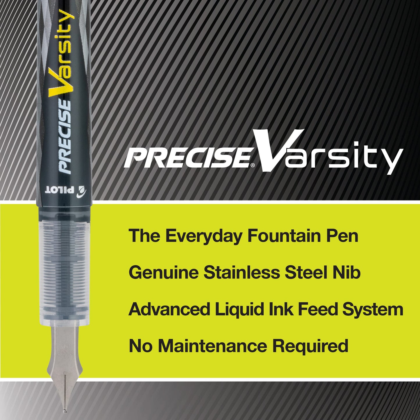 Pilot Precise Varsity Pre-Filled Fountain Pens for Writing, Medium Point Stainless Steel Nib, Black/Blue/Purple Ink, 1.0mm, 3-Pack