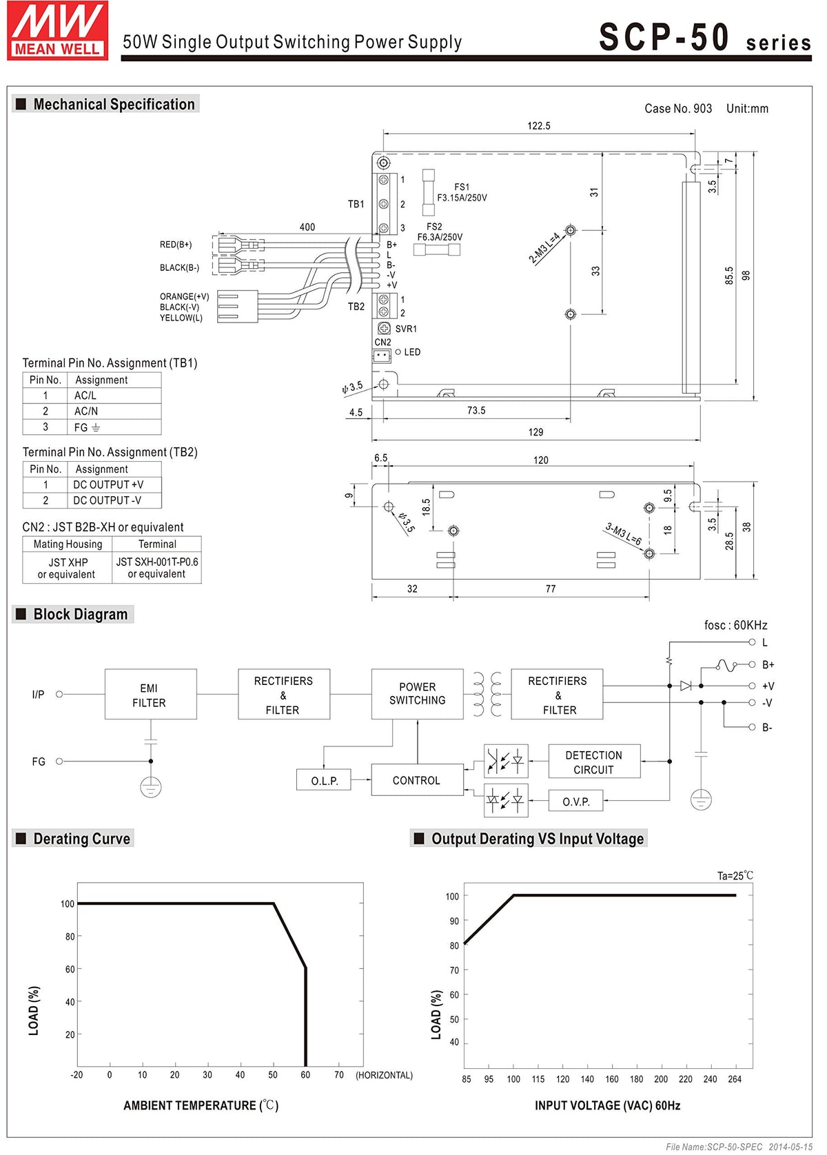 MEAN WELL SCP-50-12 13.8V 3.6A 49.7W Single Output Switching Power Supply Security Series/ATX Power