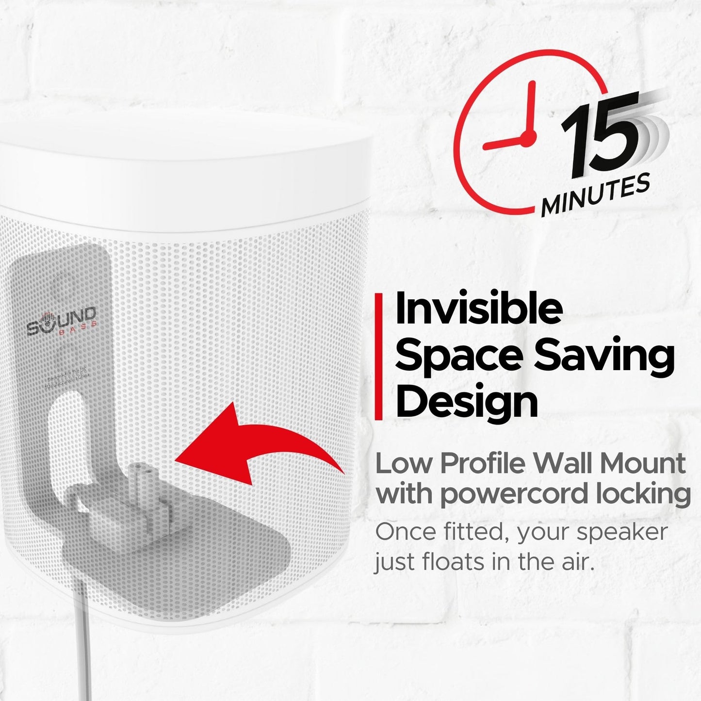 Sound Bass ONE, ONE Gen 2, ONE SL & Play:1 Wall Mount Bracket, White, Compatible with Sonos ONE, ONE Gen 2, ONE SL & PLAY1 Speaker, Fixed Position