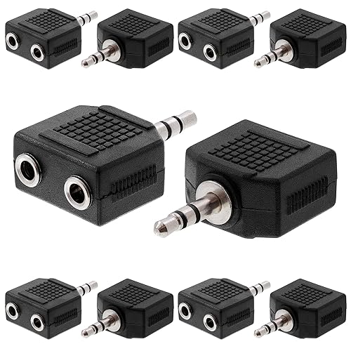 Cmple - [10 Pack] 3.5mm Stereo Plug to 2X 3.5mm Stereo Jack Adapter, 3.5mm Stereo Male to 2X 3.5mm Stereo Female Coupler