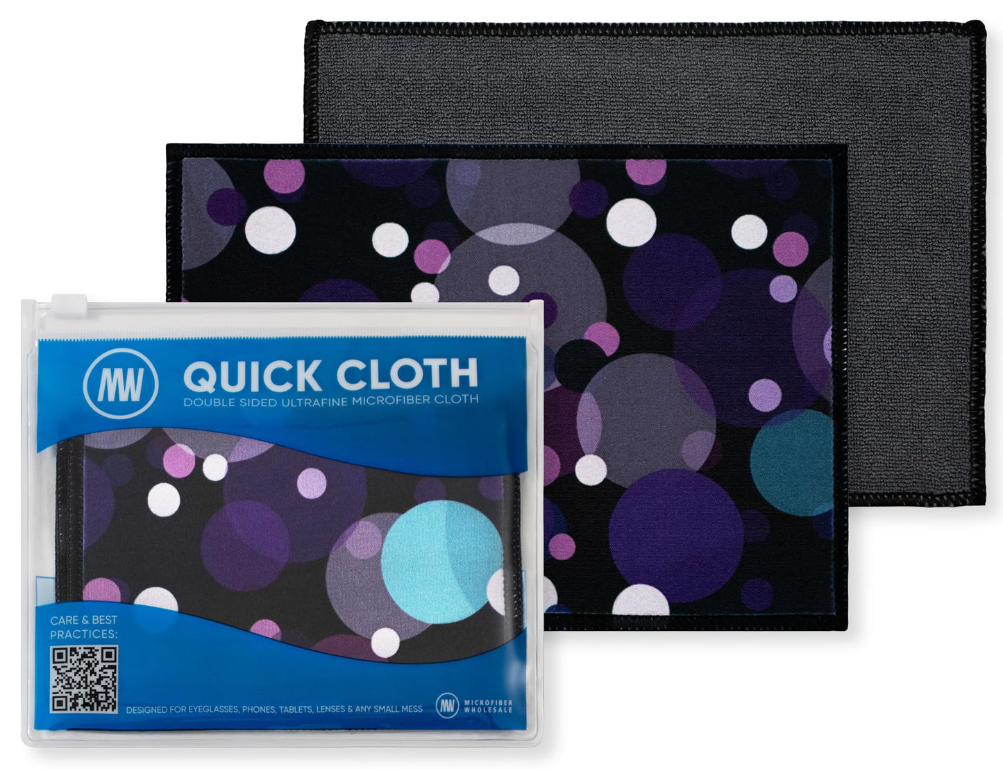 Quick Cloth Microfiber Glasses Cleaning Cloths - 5x7, Bubbles, 2 Pack with Case | Double-Sided Lens Cleaner for Eyeglasses, Camera, Screens & Glass |