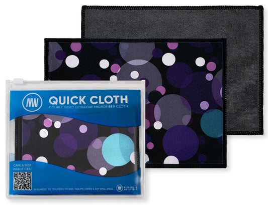 Quick Cloth Microfiber Glasses Cleaning Cloths - 5x7, Bubbles, 2 Pack with Case | Double-Sided Lens Cleaner for Eyeglasses, Camera, Screens & Glass |