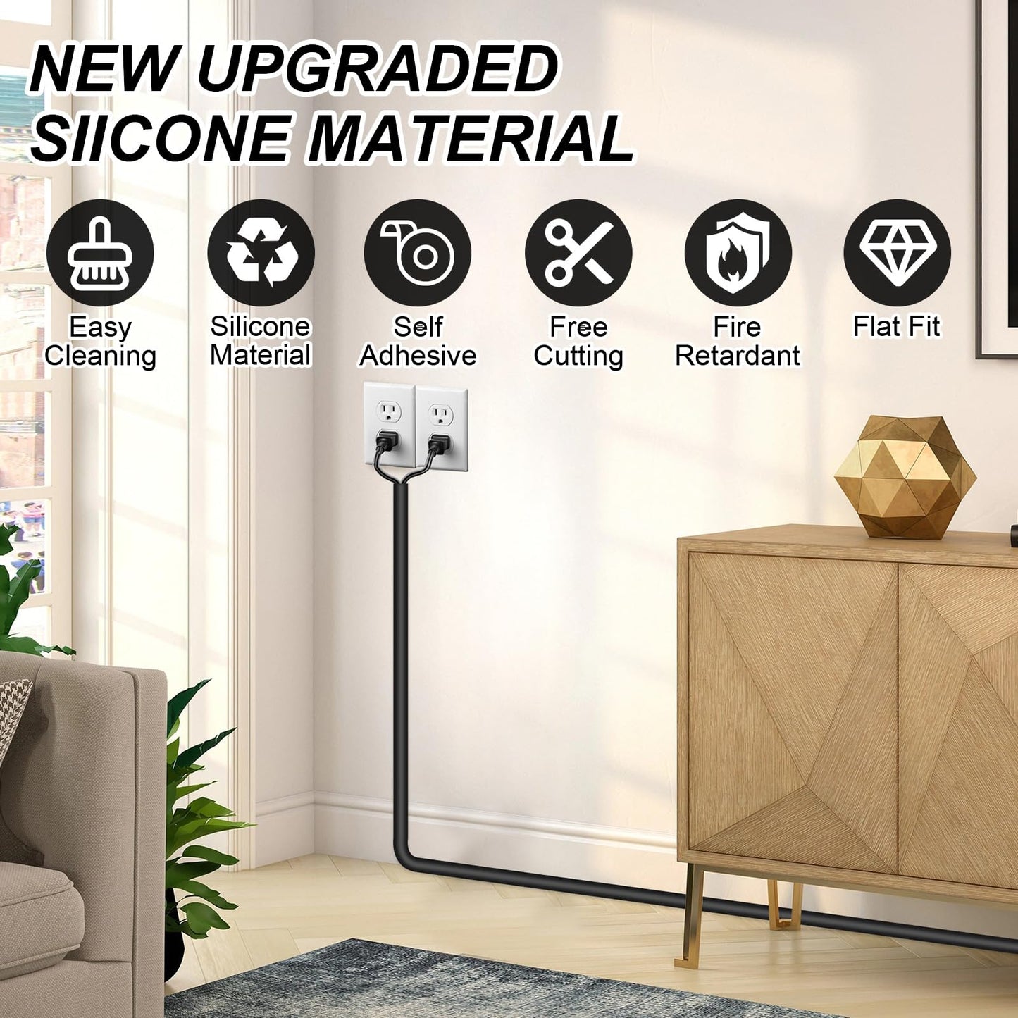 Self-Adhesive Silicone Cable Hider, Flexible Wire Cover Cable Raceway for Wires, Wall Mount TV, Home Audio, Network, Power, and Phone Line Managemen