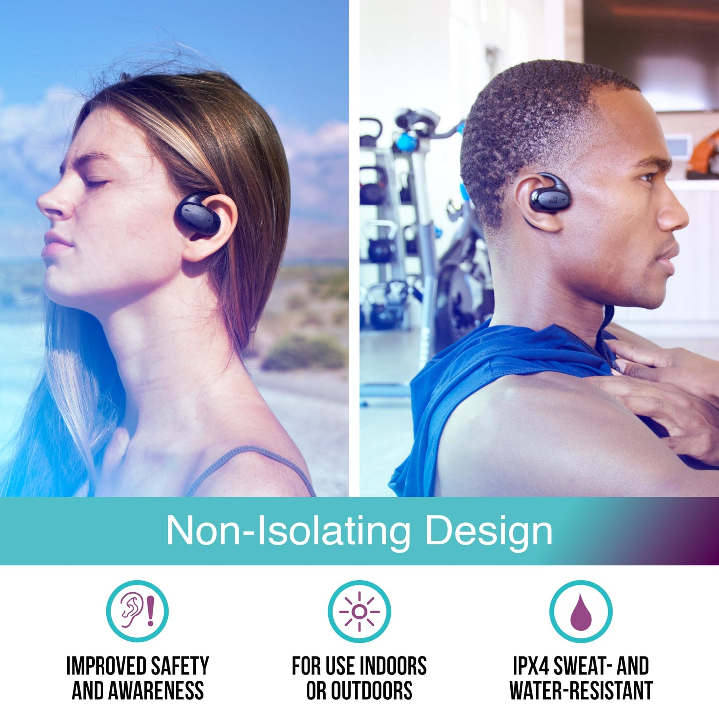 MEE Audio AirHooks Pro True Wireless Open Ear Sports Headphones Bluetooth Earbuds - Comfortable Sweatproof Non-Isolating Headset Earphones for Safer…
