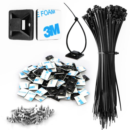 Zip Tie Mount 3/4" Black Small Wire Tie Adhesive Mounting 100 Pcs for Wire Clips Cable Management Cable Tie Anchors for Home Office Wiring Durable