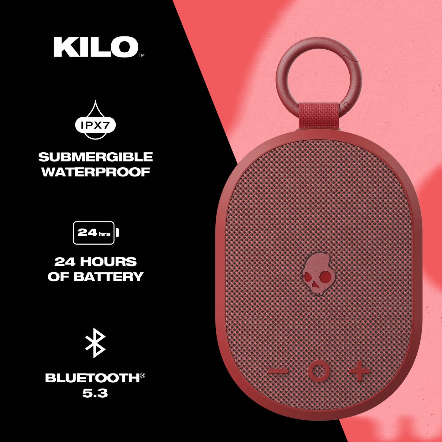 Skullcandy Kilo Wireless Bluetooth Speaker - IPX7 Waterproof Mini Bluetooth Speaker with 24 Hour Battery, Downward Firing Passive Radiator, and True