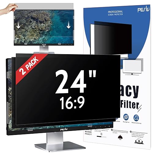 Peslv [2-Pack] 24 Inch Privacy Screen for Computer Monitor 16:9 Aspect Ratio, Eye Protection Anti Blue Light Glare Shield, 24inch Removable Black