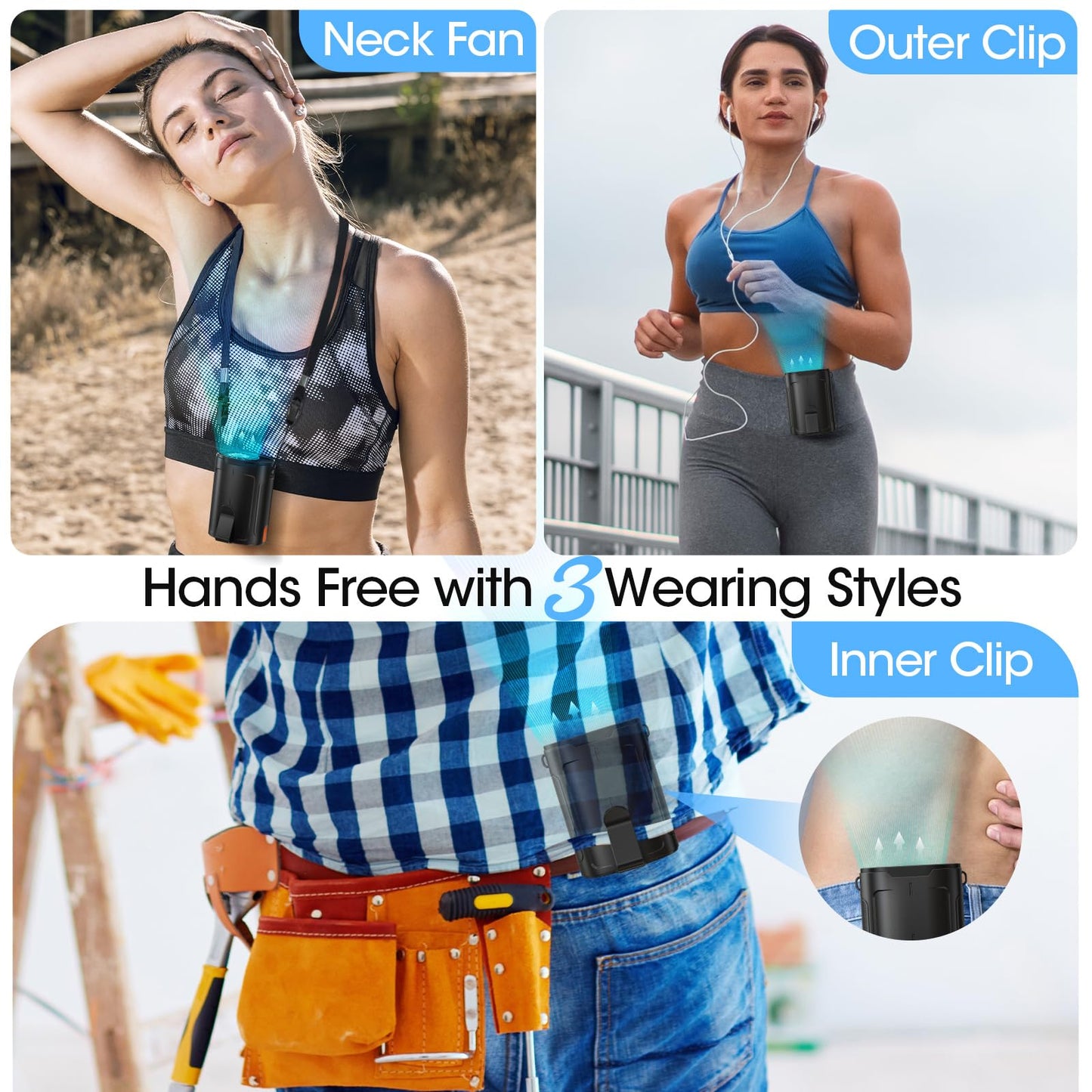 Heelkl 2026 AI Portable Fan Rechargeable, 4-Speed Strong Airflow, Personal Waist Fan with up to 25H of Working Time, Hands-Free Hanging Neck Fan