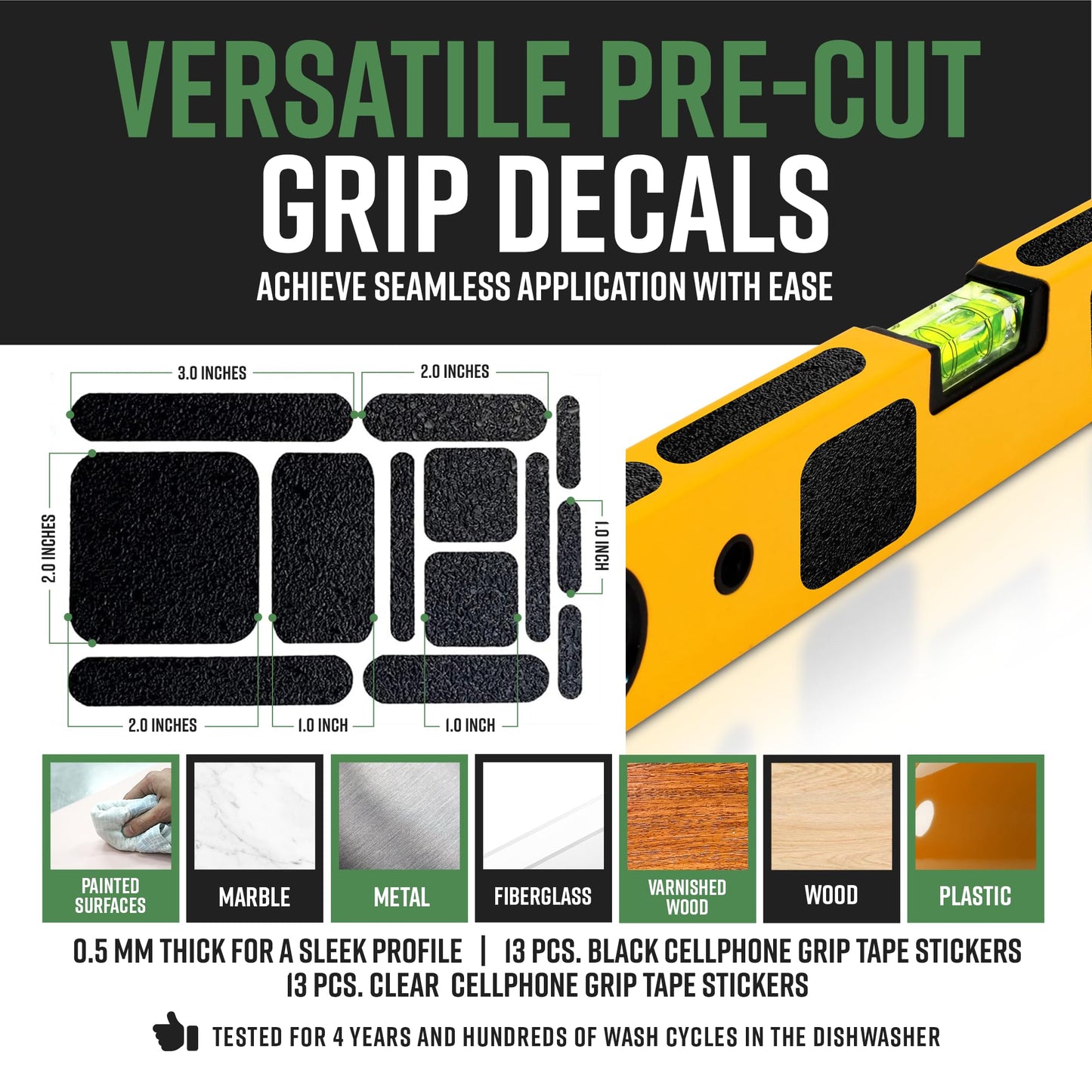 Dragon Grips 13-Piece Rectangular Rubber Grip Tape Pack - Black Rubberized Mouse Grip Tape, Versatile Non-Slip Stickers for Cell Phone Case, Gun