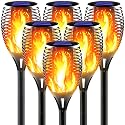 Awethone Large Solar Torch Light with Flickering Flame, 6 Pack Upgraded Outdoor Decorative Solar Tiki Torches - Super Bright LED Landscape Lighting