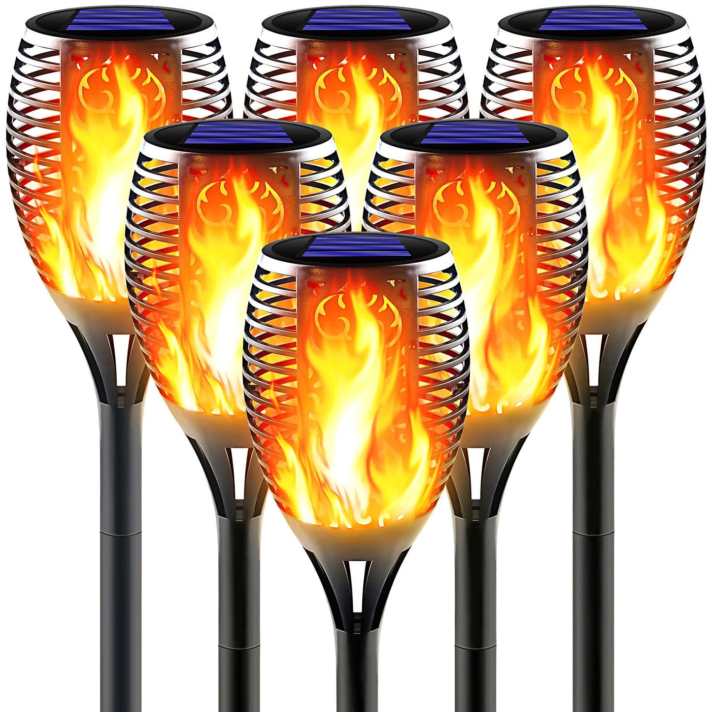 Awethone Large Solar Torch Light with Flickering Flame, 6 Pack Upgraded Outdoor Decorative Solar Tiki Torches - Super Bright LED Landscape Lighting