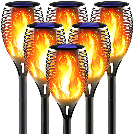 Awethone Large Solar Torch Light with Flickering Flame, 6 Pack Upgraded Outdoor Decorative Solar Tiki Torches - Super Bright LED Landscape Lighting