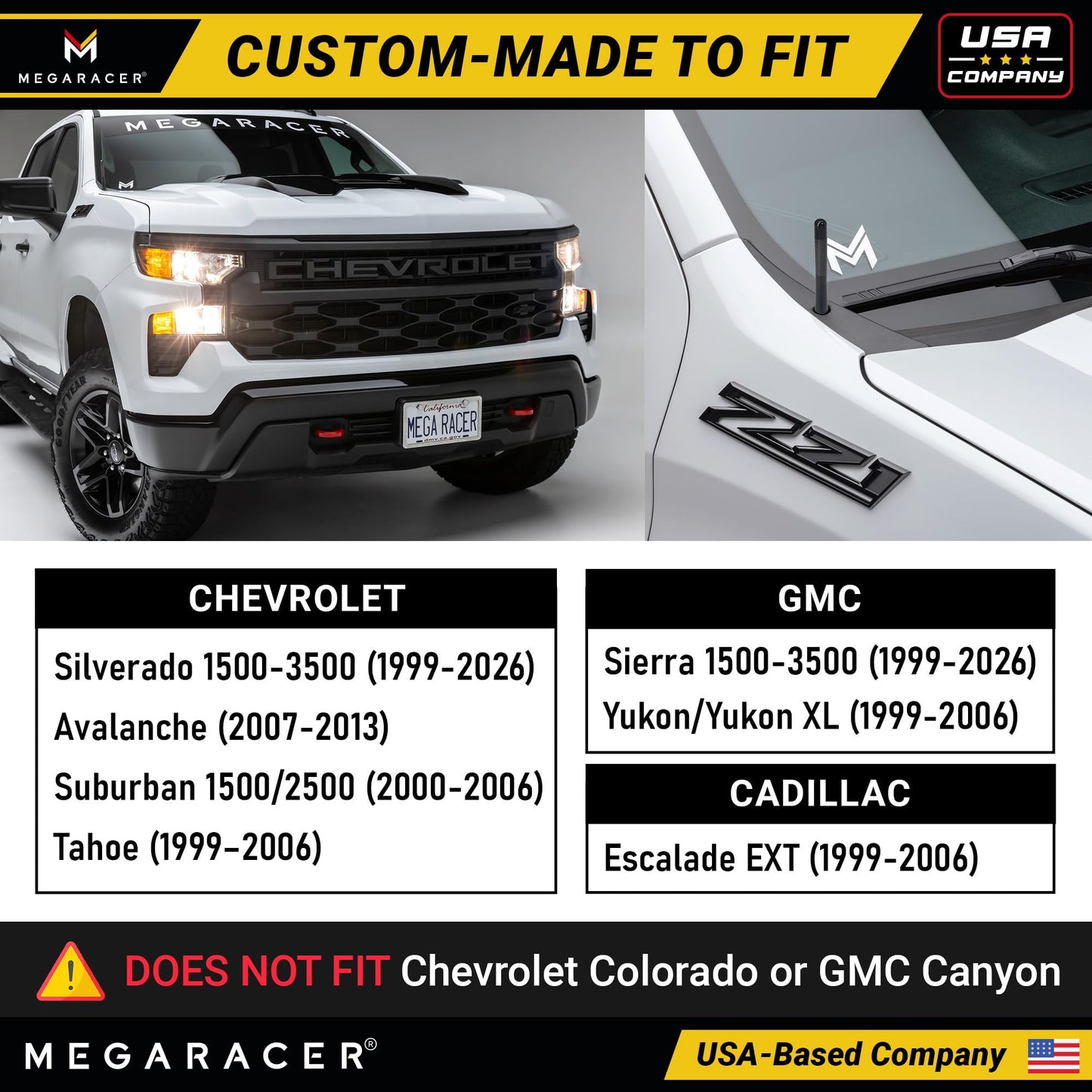 Anodized 5" Short Black Carbon Fiber Truck Antenna for Chevy Silverado & GMC Sierra 1500 2500 (1999-2026) - Billet Aluminum, UV & Chip-Resistant, Car