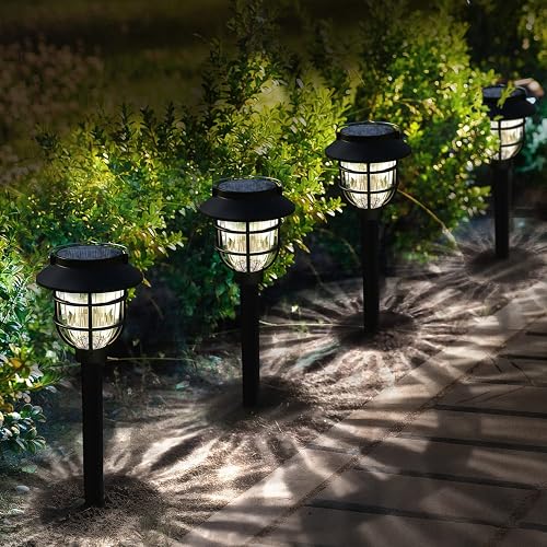 10 Pack Solar Pathway Lights Outdoor - Bright Solar Powered Garden Light with Warm White LED, Auto On/Off Waterproof Path Lights Decorative, Landscape
