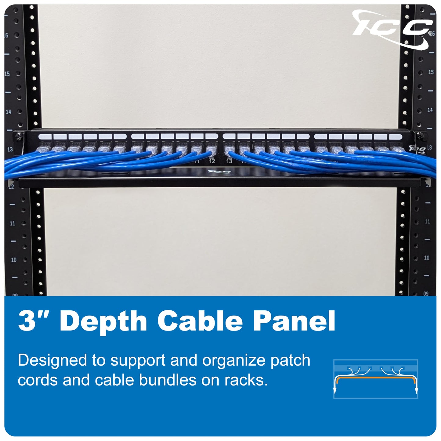 ICC Cable Manager Bracket Panel, 1U Rack Mount Space, Black Powder Coat Finish, Cable Management for 19" Racks and Cabinets, Metal, 5" Deep, Pack of 6