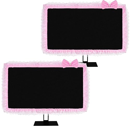ReignSword 2 Pack Cute Computer Monitor Cover, 23''-26'' Elastic Monitor Dust Cover with Bow Knot, Lovely Monitor Accessories Screen Monitor