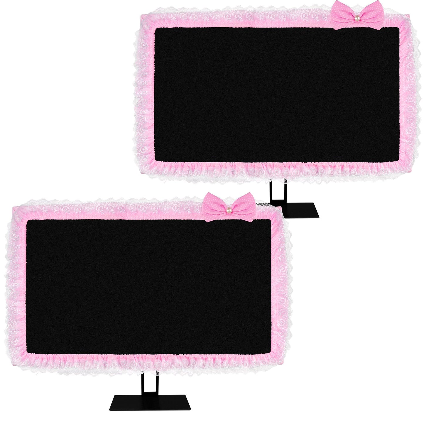 ReignSword 2 Pack Cute Computer Monitor Cover, 23''-26'' Elastic Monitor Dust Cover with Bow Knot, Lovely Monitor Accessories Screen Monitor