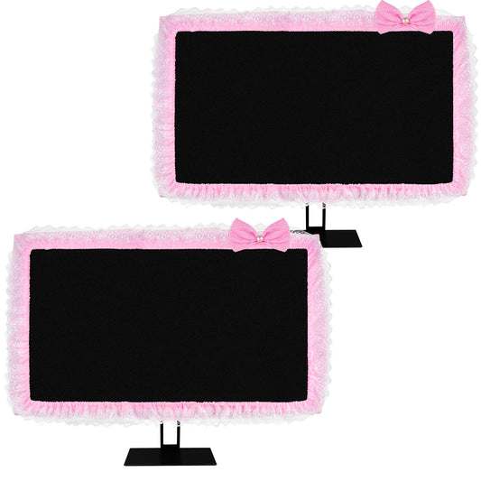 ReignSword 2 Pack Cute Computer Monitor Cover, 23''-26'' Elastic Monitor Dust Cover with Bow Knot, Lovely Monitor Accessories Screen Monitor