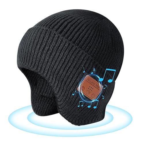 Bluetooth Beanie Hat with Headphones, Wireless Winter Hat Built in Microphone and Stereo Speakers (Black)