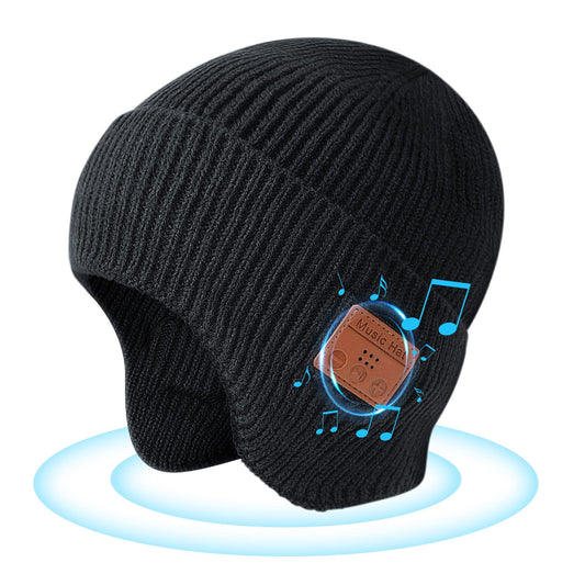 Bluetooth Beanie Hat with Headphones, Wireless Winter Hat Built in Microphone and Stereo Speakers (Black)