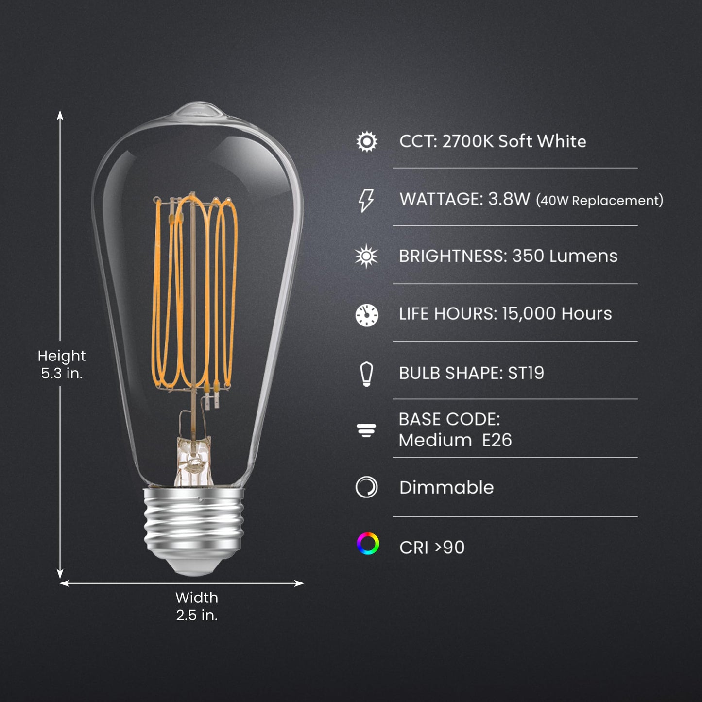 Feit Electric ST19 Vintage LED Light Bulb, 40W Eq, Soft White, 2 Pack