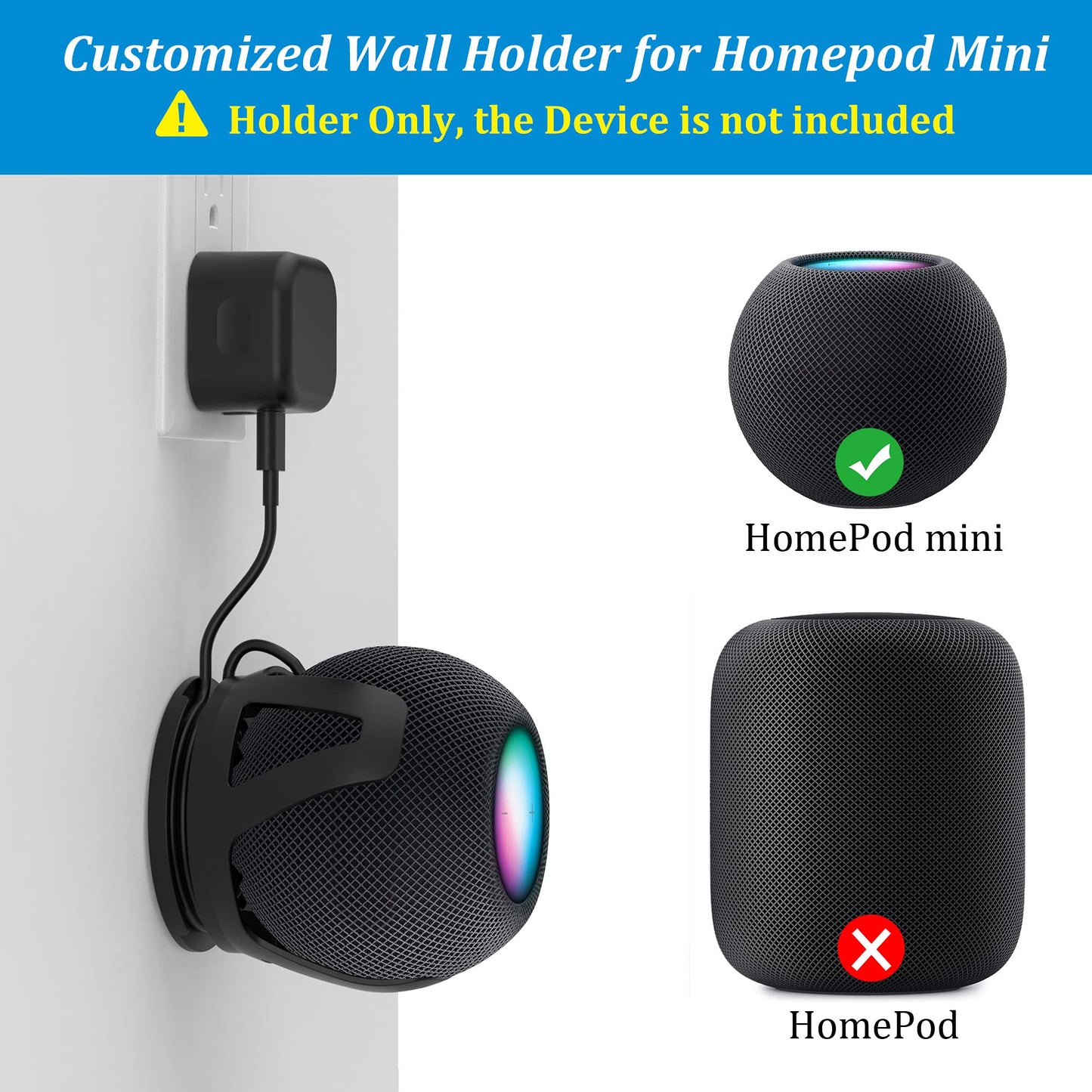 PlusAcc for HomePod Mini Wall Mount - Holder Mount Compatible with Homepod Mini, No Muffled Sound, with Cord Management, Space Saving Accessories for