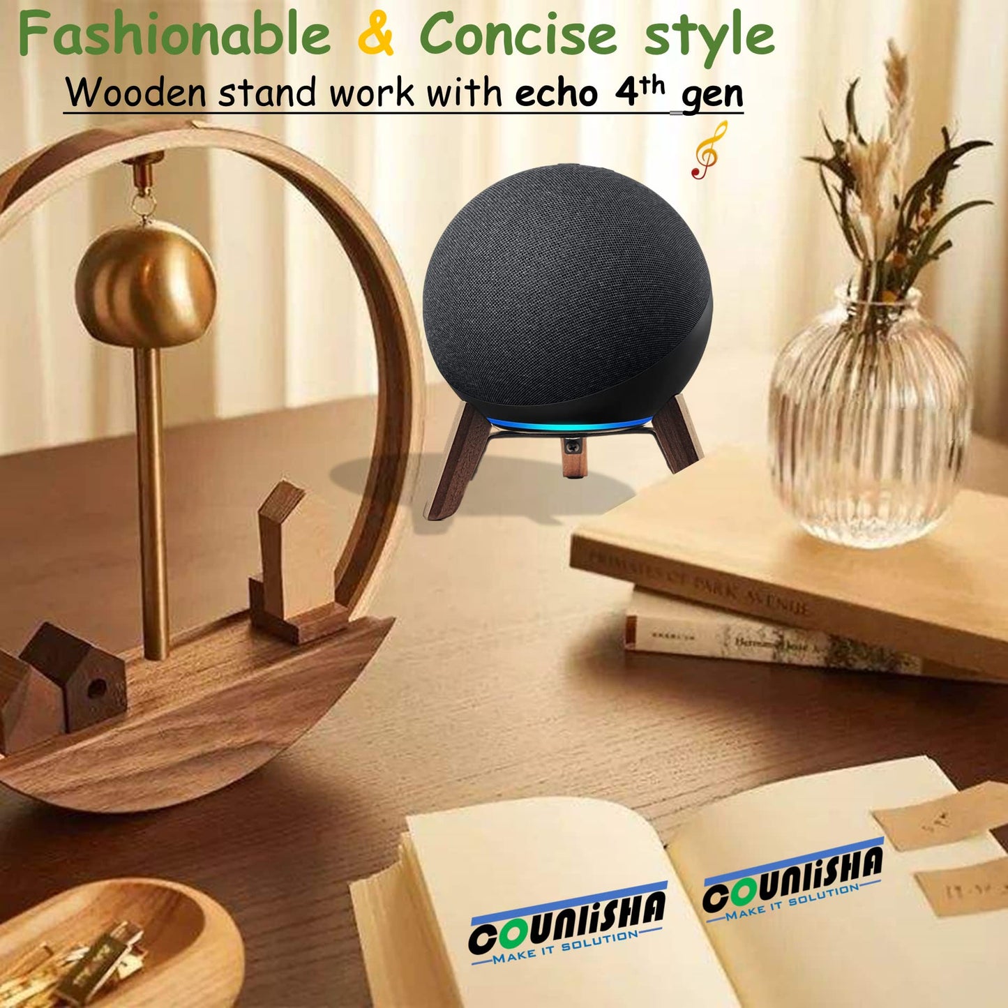Real Wood Stand for Echo (4th Gen) Speaker (2020),Tripod Holder Accessories Protect Alexa Speaker for Sound Better,Secure Stable Wooden Mount with