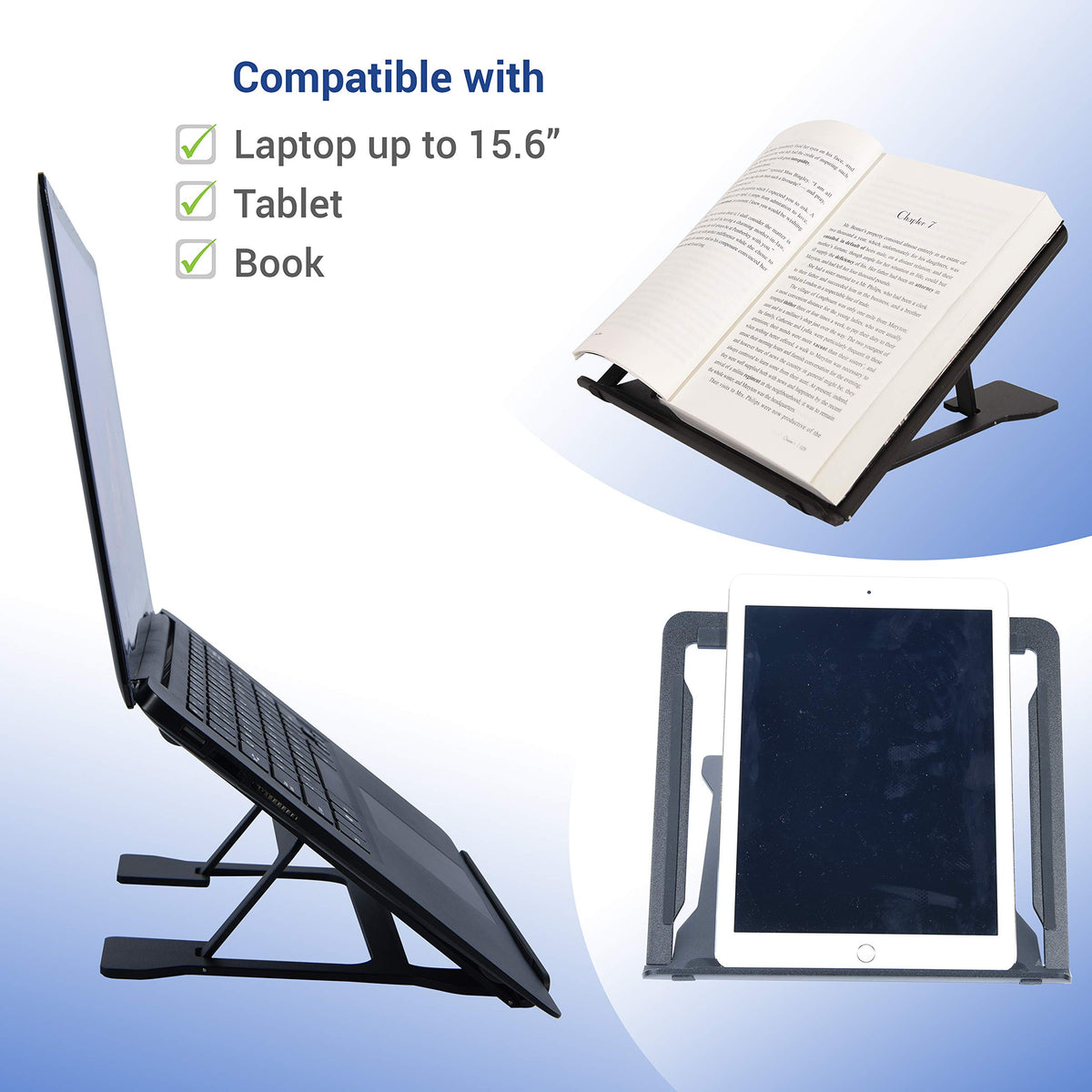 DAC Portable Laptop Stand with 6 Height Levels, Height Adjustable Foldable Aluminum Laptop Riser, Non-Skid Notebook Computer and Tablet Stand