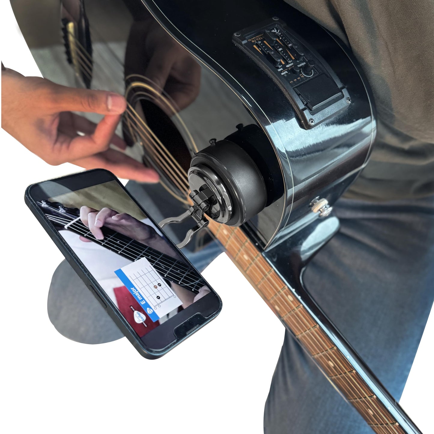 MotivatEM Strum Screen Guitar Phone Mount - Hands-Free Phone Holder with Vacuum Suction for Guitar - Perfect for Watching Tutorials & Tabs - Universal