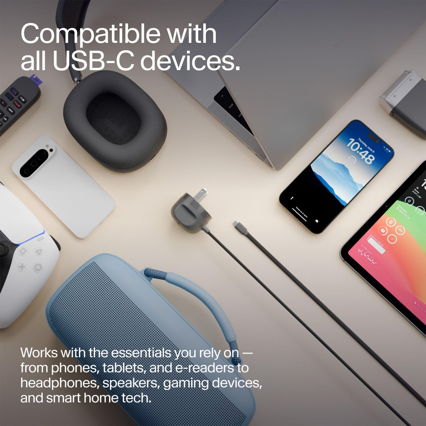 Twelve South PowerCord All-in-One 30W USB-C Fast Charger with US- 4 ft Charging Cable + Wall Adapter Block for USB-C PD 3.0 for iPhone, iPad, Samsung