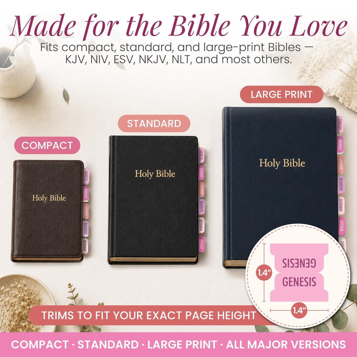 Only Zest 90 Christian Bible Tabs for Women & Kids - Neon Pink