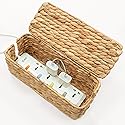Cable Management Box, Water Hyacinth Organizer Box, Durable Rattan Cable Organizer, with 2 Open Slots for Home Office Desk Computer TV Wires USB Hub