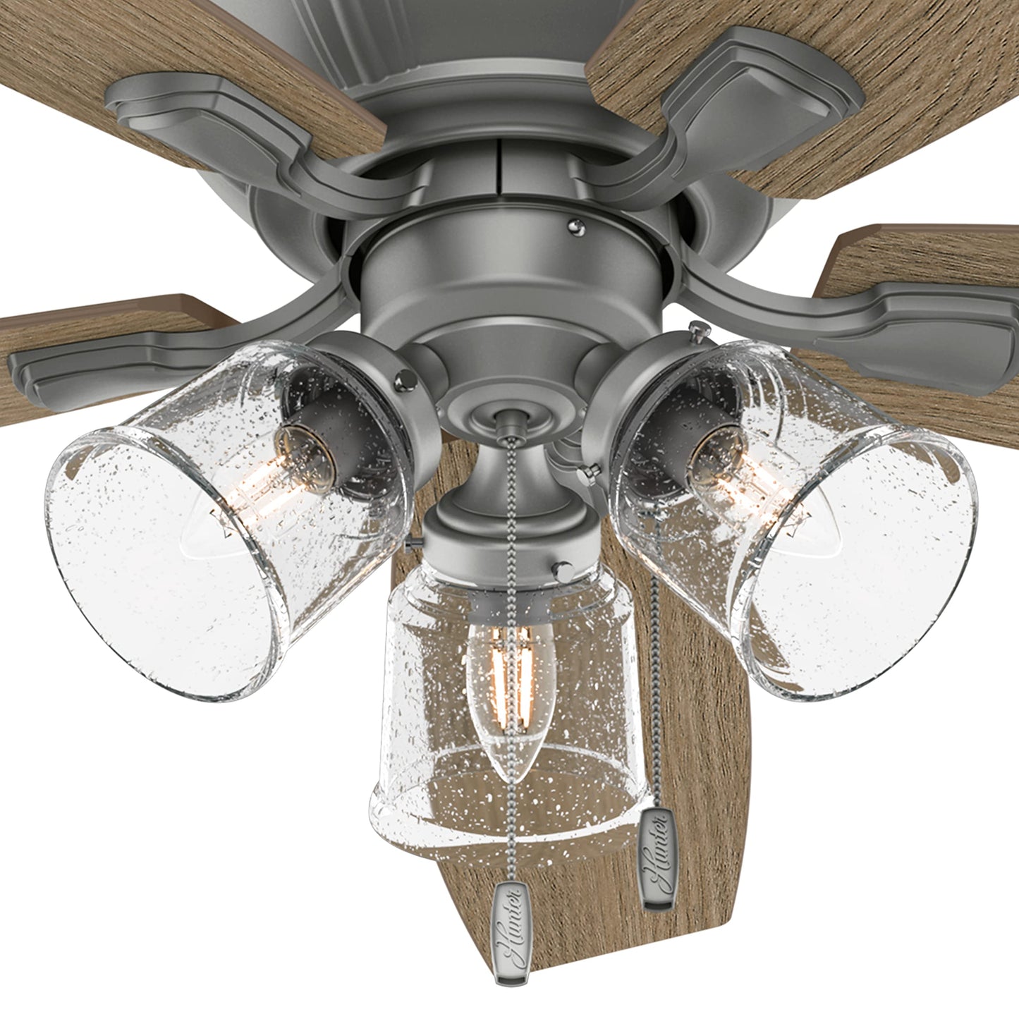 Hunter Fan 52 inch Casual Matte Silver Indoor Ceiling Fan with Lights and Pull Chain, Holiday Gift for Bedroom, Living Room/Family Room, Dining Room