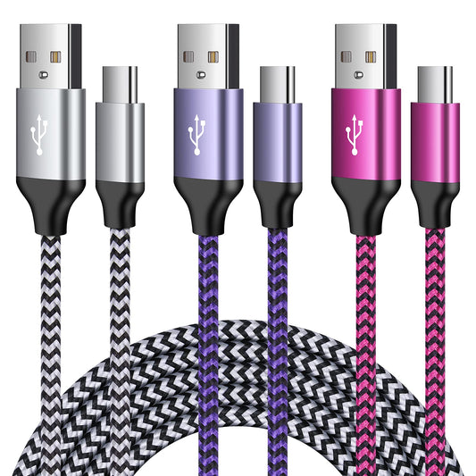 USB C Charger Cable Fast Charging Cord 3PC for Samsung Galaxy A17 A16 A15 5G/A35/S25Ultra/A54/S24FE/A14/A13/A53/S23/S21,iPhone 17 16 15,Pixel 10 Pro