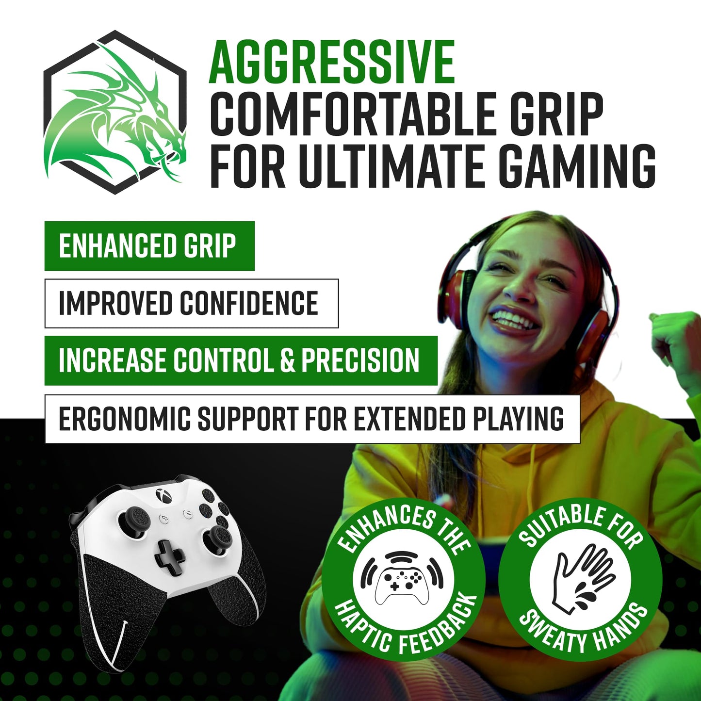 Dragon Grips Xbox Controller Grips - Ultra Thin 0.5mm Anti-Slip Textured Rubber Grip Accessory for Xbox One & Elite Controllers - Full Coverage