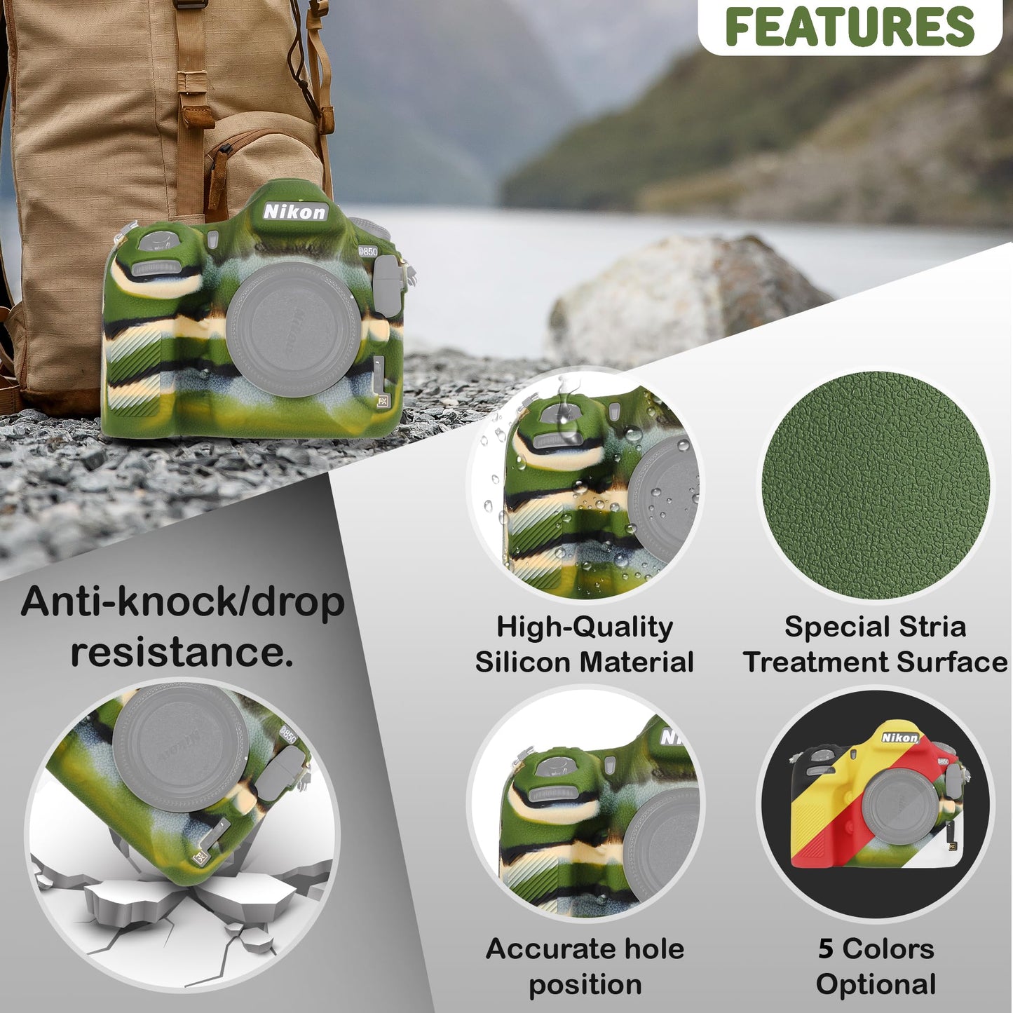 STSEETOP Camera Case for Nikon D850 - Silicone Protective DSLR Skin Cover, Detachable Cage, Shockproof, Dustproof (Camouflage)