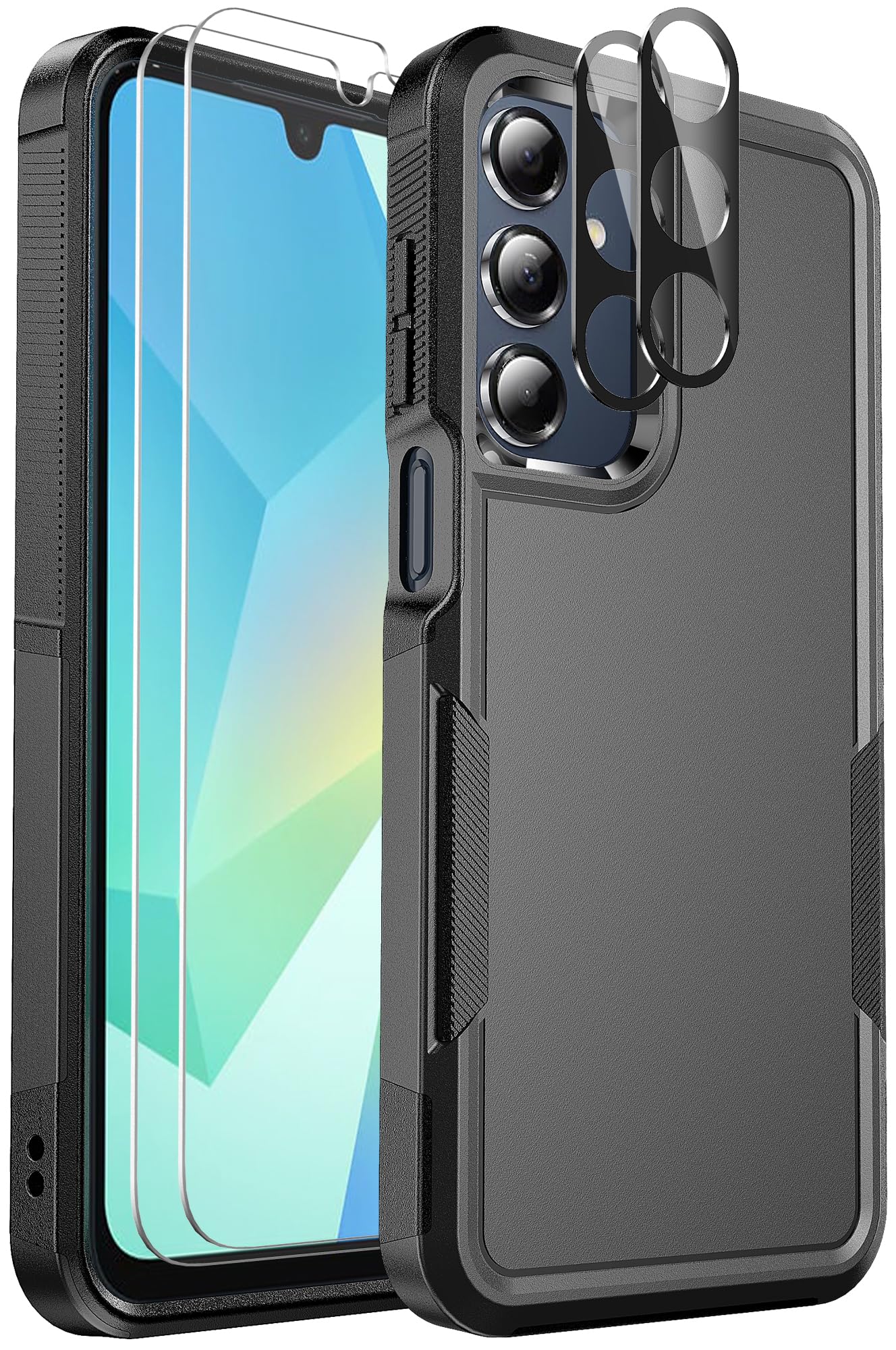 Ezanmull for Samsung Galaxy A16 5G Case with Slide Camera Cover + Screen Protector(2 Packs), Rotated Ring Kickstand Military Grade Shockproof