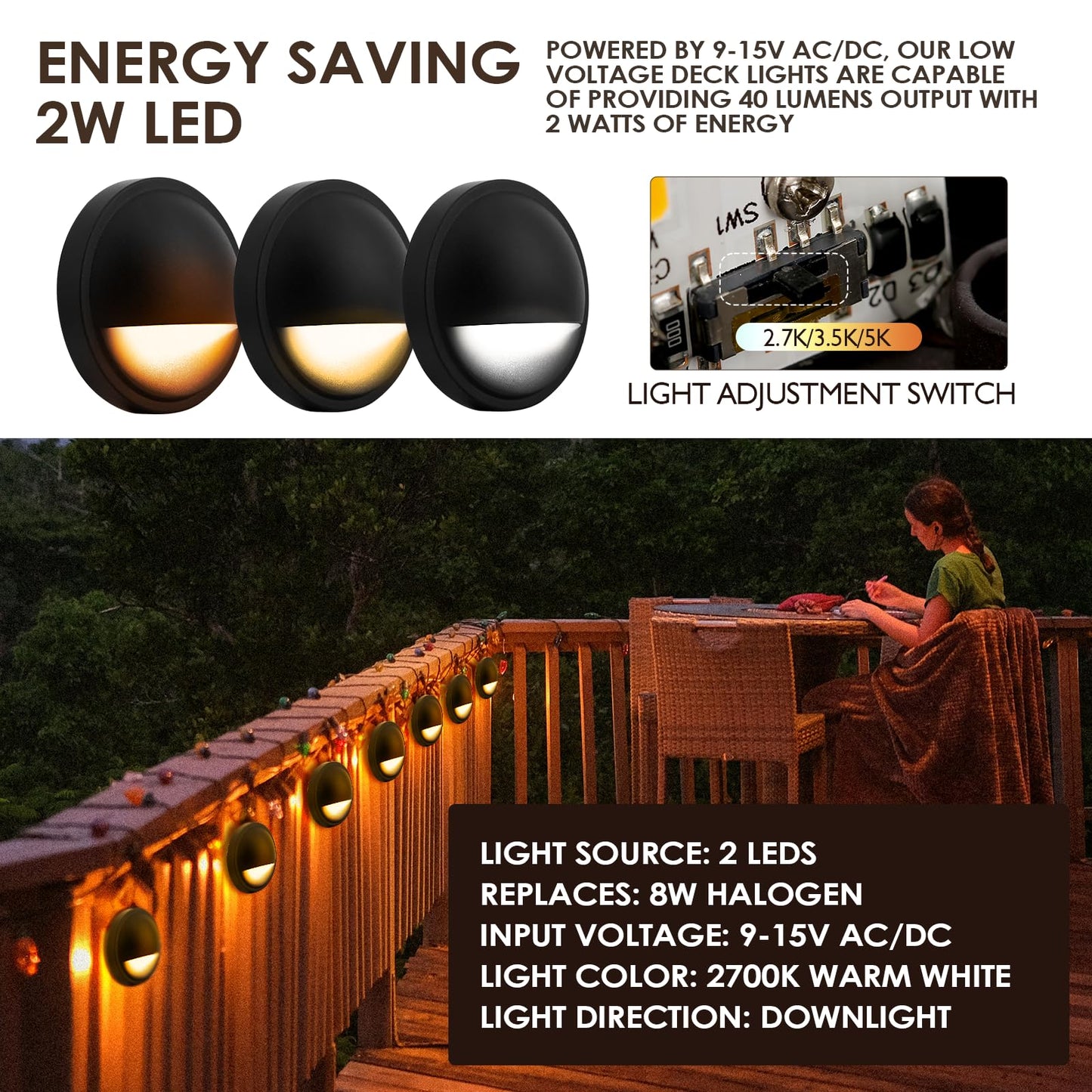 WOMINGYOUWO LED Low Voltage Deck Lights Outdoor Waterproof,6-Pack 3CCT Deck Lighting Fixtures Landscape Step,3W,12V-24V AC/DC Die-cast Aluminum