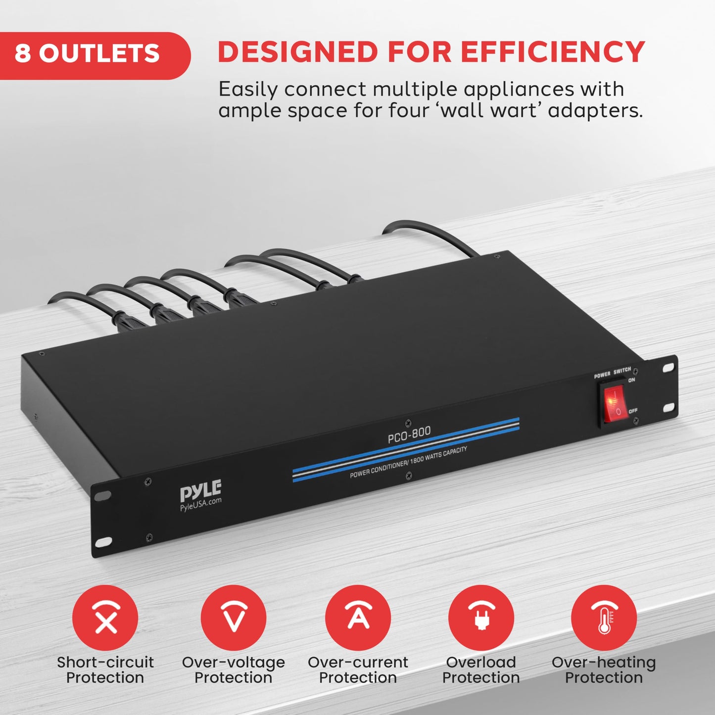 Pyle-Pro PCO800 19'' Rack Mount 1800 Watt Power Conditioner w/ 8 Outlets