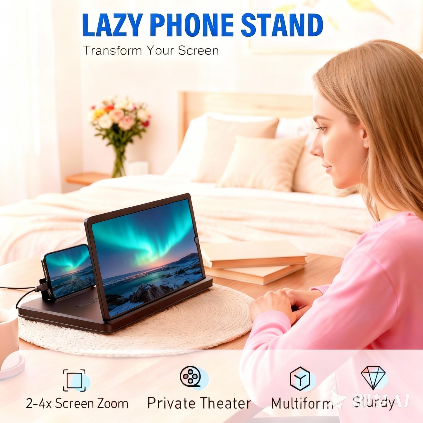 Screen Magnifier with Stand, Portable Foldable Anti Blue Light Phone Screen Amplifier, Mini Theater for Home Travel Entertainment, Compatible with All
