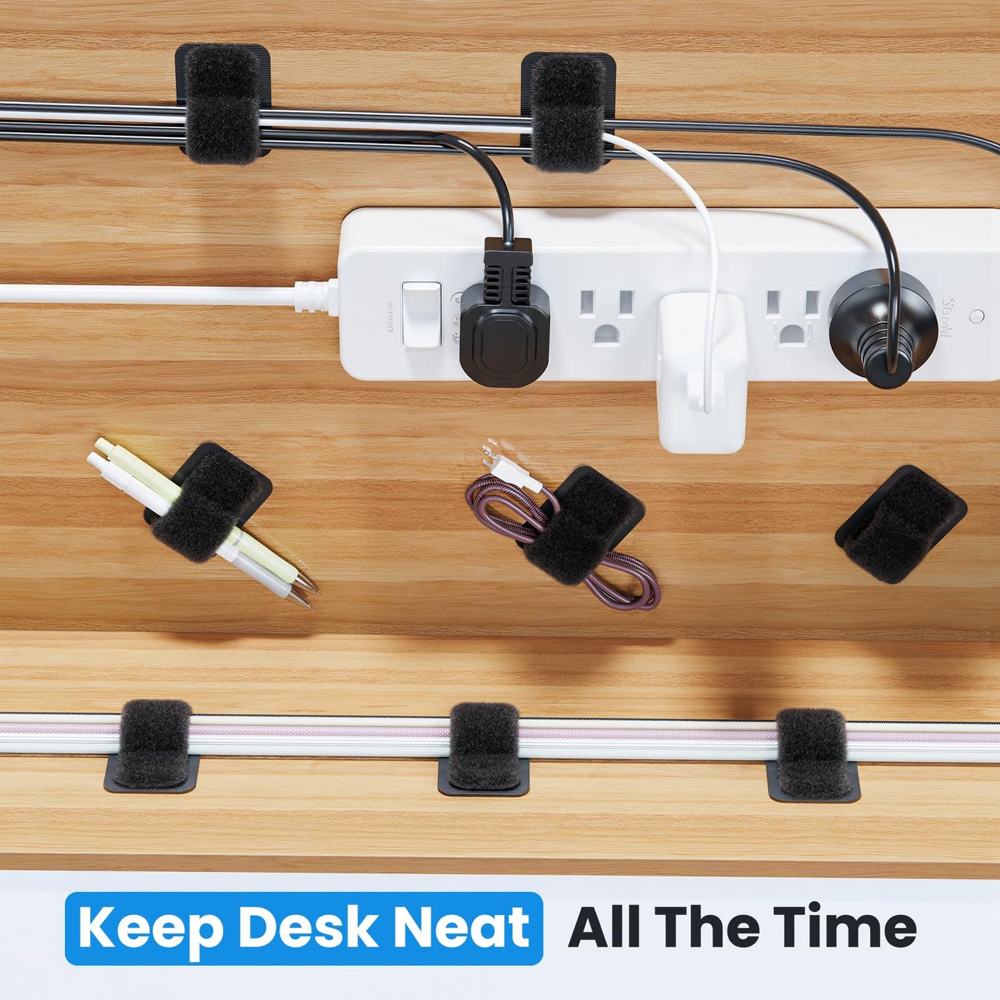 Under Desk Cable Management, ?Holds 15 Cables??Ultra Adhesion? Hook and Loop Cable Strap, Adjustable Long Cable Tie, Reusable Cable Clip Hiding, 20