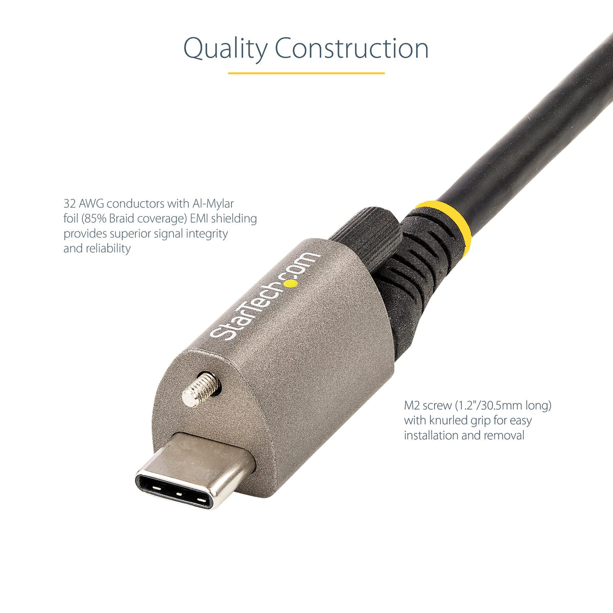 StarTech 3.3ft/1m Top Screw Locking USB-C Cable, USB 10Gbps, 100W PD